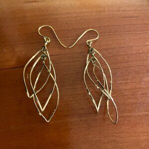 3" drop dangle intertwined feather-look gold earrings